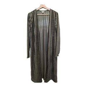 Cato Velvet Burnout Open Cardigan Duster Jacket Olive Green